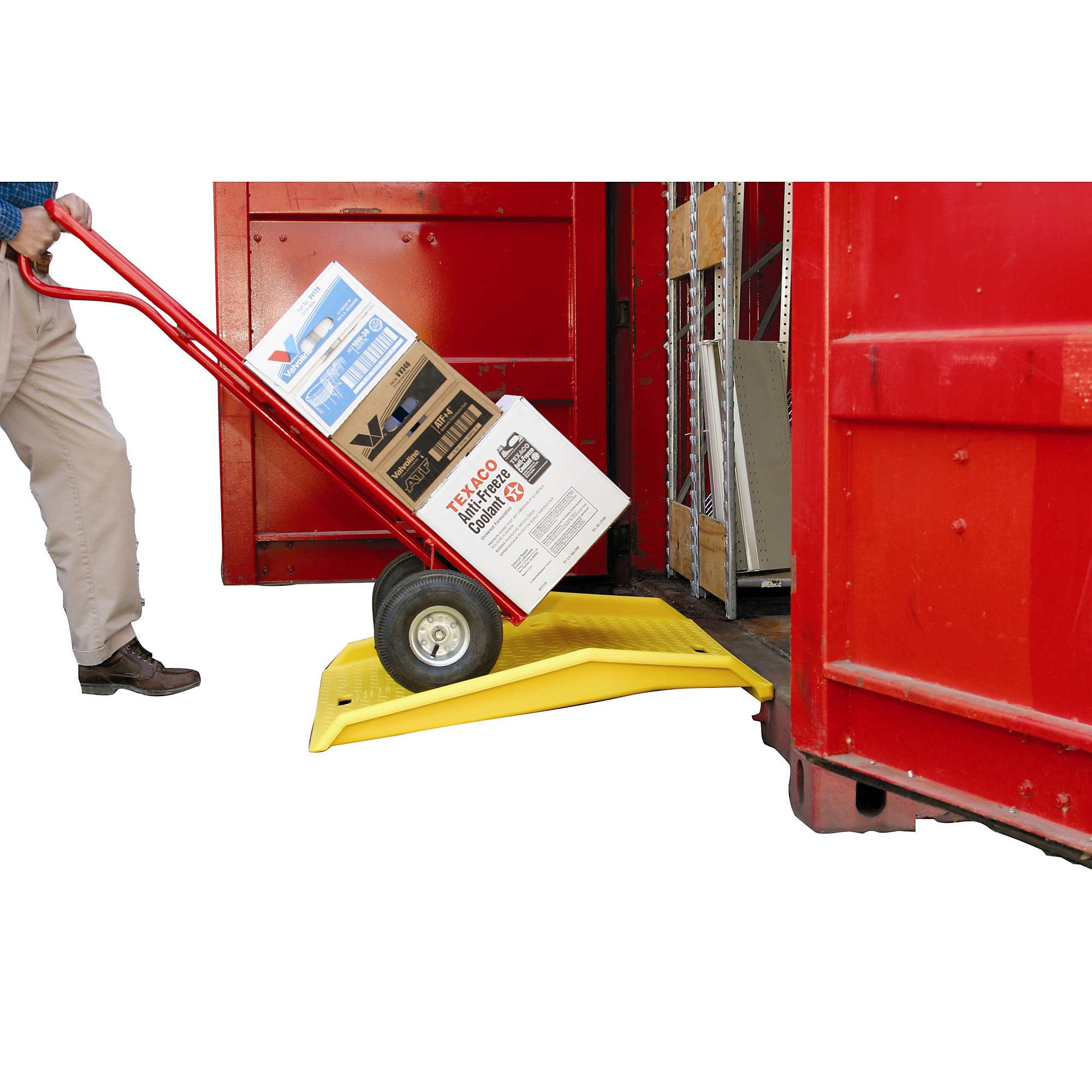 Eagle Plastic Shipping Container Ramp — 10in. Height Difference, HDPE, 750-Lb. Capacity, Yellow, Model# 1795CR